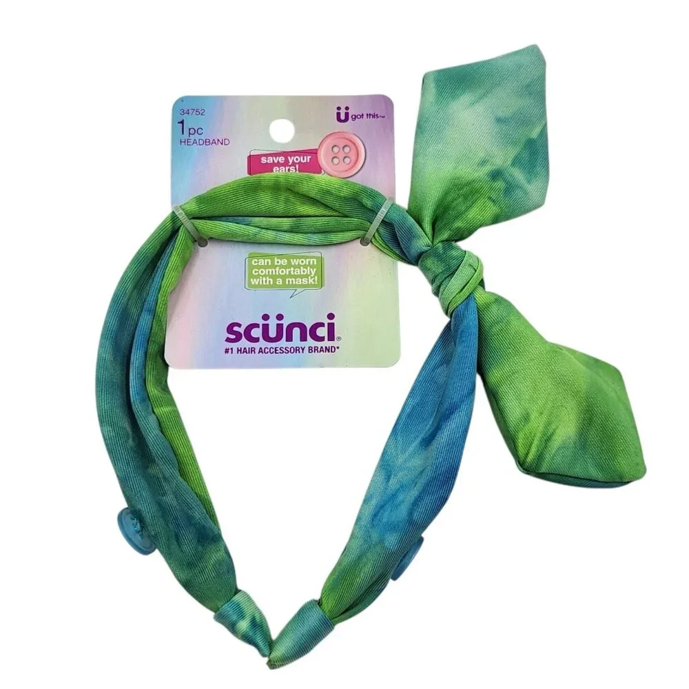 Scunci U Got This‎ Headband with Buttons for Mask 3 Pcs Multicolor Tie Dye Set